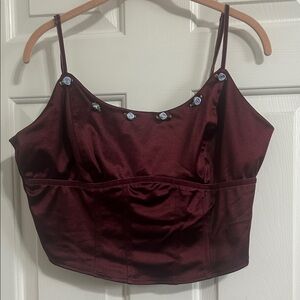 Wild Fable Burgundy Crop Top with Floral Accents